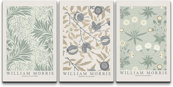 wall26 Canvas Print Wall Art Set William Morris Flower Market Exhibition Poster Nature Wilderness Illustrations Modern Art Decorative Floral Botanical Minimal Calm/Relax for Bedroom - 24"x36" x 3