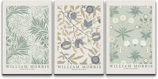 wall26 Canvas Print Wall Art Set William Morris Flower Market Exhibition Poster Nature Wilderness Illustrations Modern Art Decorative Floral Botanical Minimal Calm/Relax for Bedroom - 16"x24" x 3