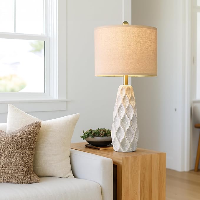 27.5" Ceramic Table Lamps for Living Room Bedroom Lamps Set of 2 Modern Boho Bedside Lamps Night Stands Farmhouse Vintage Large Nightstand Lamp Reading Light Home Office Dorm Desk Deco Gifts, White