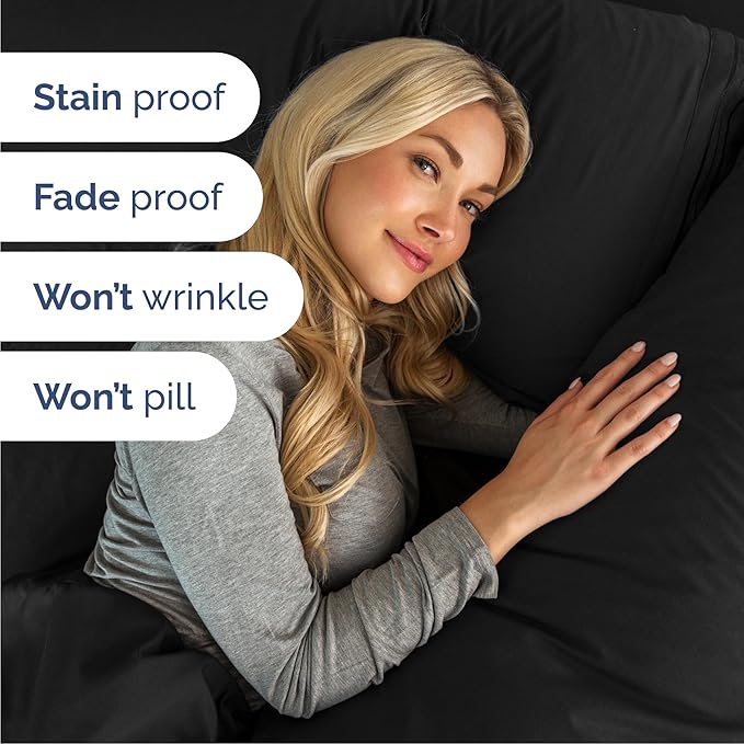Cal King Size 4 Piece Sheet Set - Comfy Breathable & Cooling Sheets - Hotel Luxury Bed Sheets for Women & Men - Deep Pockets, Easy-Fit, Extra Soft & Wrinkle Free Sheets - Black Oeko-Tex Bed Sheet Set