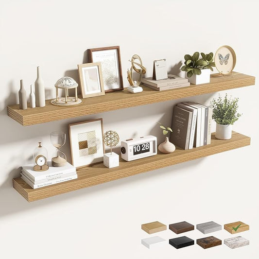 48 Inch Floating Shelves for Wall 2 Pack, 48" Wall Shelves for Books, Storage, Decor, Wall Mounted Floating Shelf with Invisible Brackets for Kitchen, Living Room, Light Brown