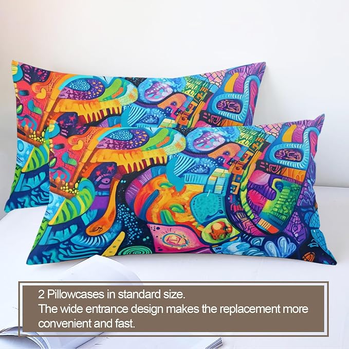 Modern Colorful Graffiti Duvet Cover Set California King Size - Hip Hop Doodle Comforter Cover, 3 Pcs Lightweight Soft Colorful Graffiti Bedding Set for All Seasons