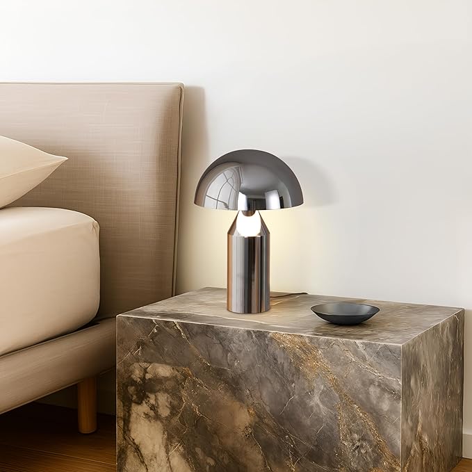 Brightech Venus 14" Globe Table Lamp – Modern Mid-Century Lamp with Golden Metal Shade – Nightstand, Bedside, Desk & Accent Table Lighting for Bedroom, Living Room & Office Décor - Chrome/Silver
