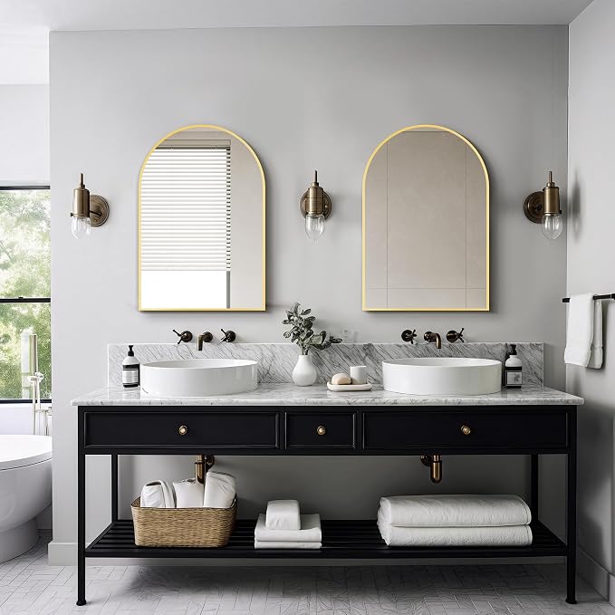 Delma Arched Bathroom Mirror, 20"x30" Wall Mounted Vanity Mirror for Bedroom, Living Room and Entryway, Gold