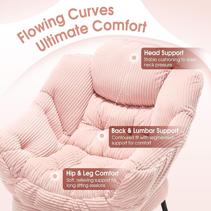 Lazy Chair with Ottoman, Comfy Lounge Chair for Reading, Relaxing, and Napping, Perfect for Living Room, Bedroom, or Office, Pink