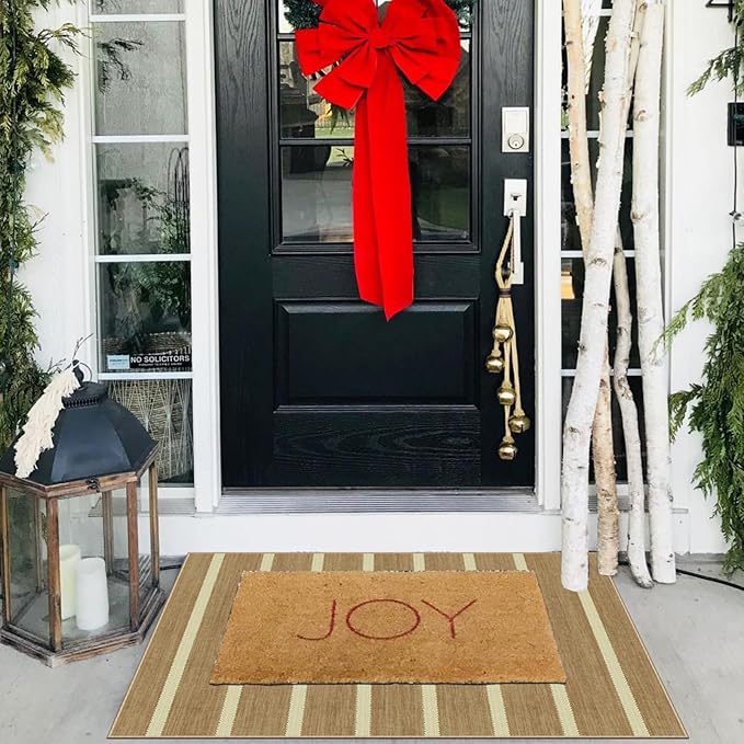 Front Door Rug - 2x3 Non-Slip Door Mat Washable Doormat Indoor Outdoor Entrance Tan Beige Striped Small Throw Rugs for Entryway Bedroom Laundry Room Kitchen Mat for Floor Front Porch Decor