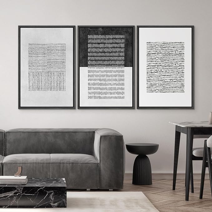 SIGNWIN Framed Canvas Print Wall Art Set Mid-Century Geometric Block Abstract Shapes Cozy Neutral Modern Art Decorative Boho Relax/Zen Nordic for Living Room, Bedroom, Office - 24"x36"x3 Black