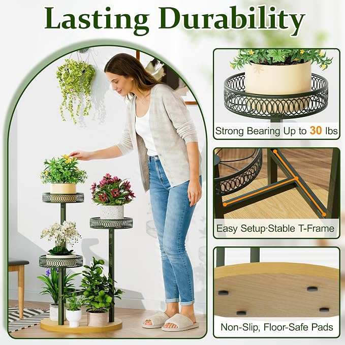 Stand Plants, 3-Tier Metal Plant Stands for Outdoor Indoor Plants,Heavy Duty Flower Pot Stands for Multiple Plants,Decoration Display Racks for Patio Garden -GreenFlower