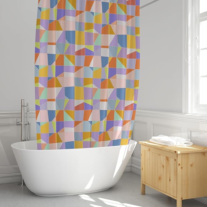 Pastel Abstract Print Shower Curtain - Mosaic Pattern - Modern Coloruful Home Decor - Scandi Style Fabric Shower Curtain for Any Bathroom - 72x72 Inches (Mosaic Pastel)