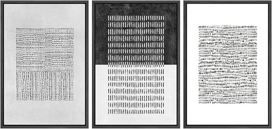 SIGNWIN Framed Canvas Print Wall Art Set Mid-Century Geometric Block Abstract Shapes Cozy Neutral Modern Art Decorative Boho Relax/Zen Nordic for Living Room, Bedroom, Office - 24"x36"x3 Black