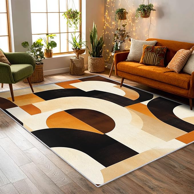 Mid Century Modern Rugs for Bedroom Decor, 3x4 ft, Abstract Geo Area Rugs for Living Room, Soft Non Slip Washable MCM Geometric Carpet Home Decorations Dt-Ghf-28
