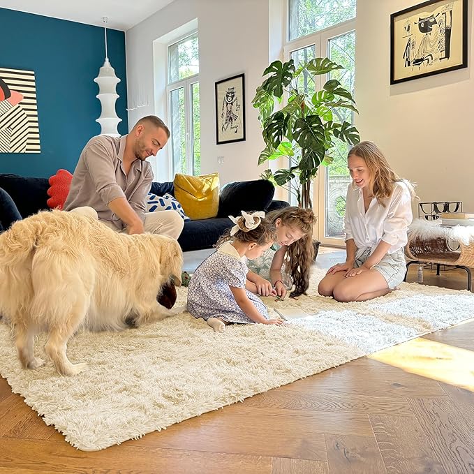 OLANLY 8x10 Machine Washable Large Area Rugs for Living Room, Bedroom, Soft Fluffy Shaggy Bedside Rug, Indoor Floor Carpet for Kids Girls and Boys, Dorms, Nursery, Home Decor Aesthetic, Cream