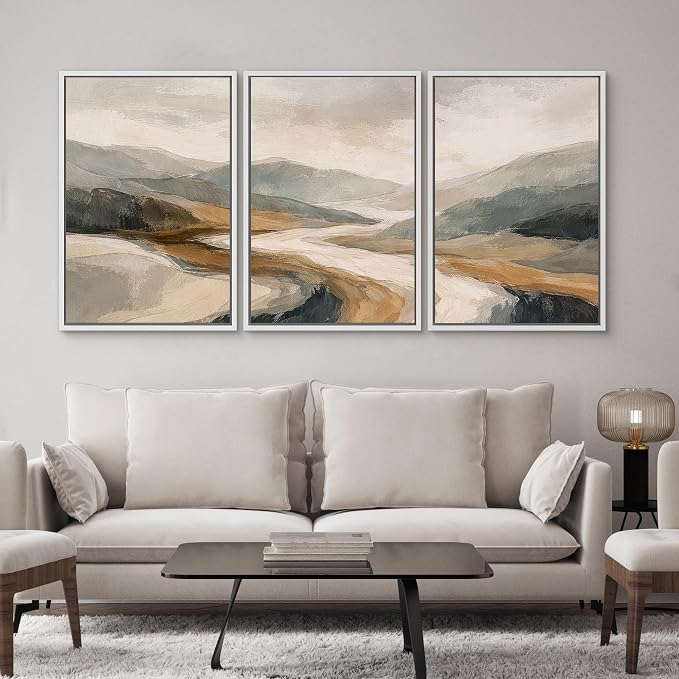 SIGNWIN Framed Canvas Print Wall Art Set Neutral Mountain Valley Landscape Illustrations Modern Art Decorative Chic Calm/Zen for Living Room, Bedroom, Office - 24"x36"x3 WHITE