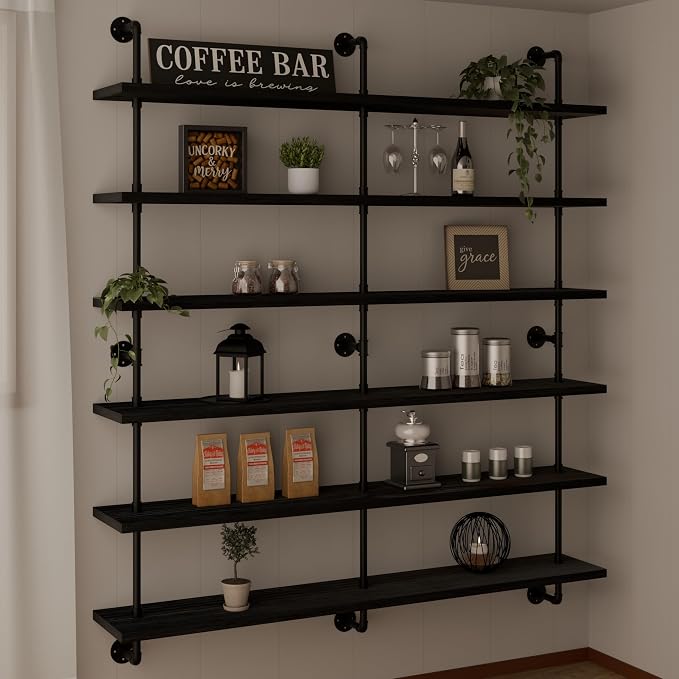 HDDFER Floating Shelves for Wall Living Room Shelves Bookshelf Industrial Pipe Shelving Shelf Real Wood Planks 60 inch Rustic Wall Shelves Hanging Bookshelves Farmhouse Kitchen Bar Shelving