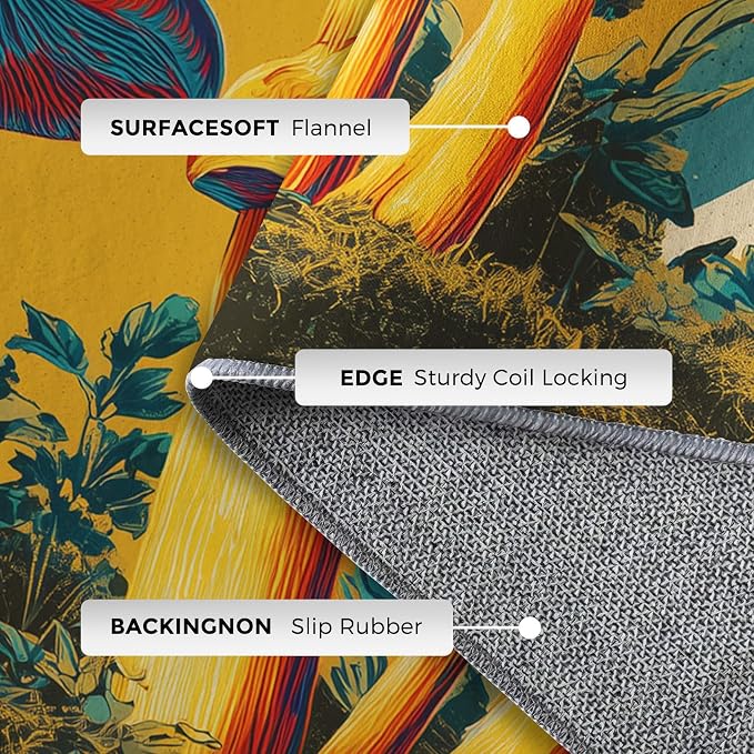 Mushroom Rugs for Home Decor, 4x5 ft, Mid Century Boho Sun Area Rugs for Living Room, Soft Non Slip Washable Retro Trippy Mushroom Carpet Bedroom Decorations Dt-Ghf-69