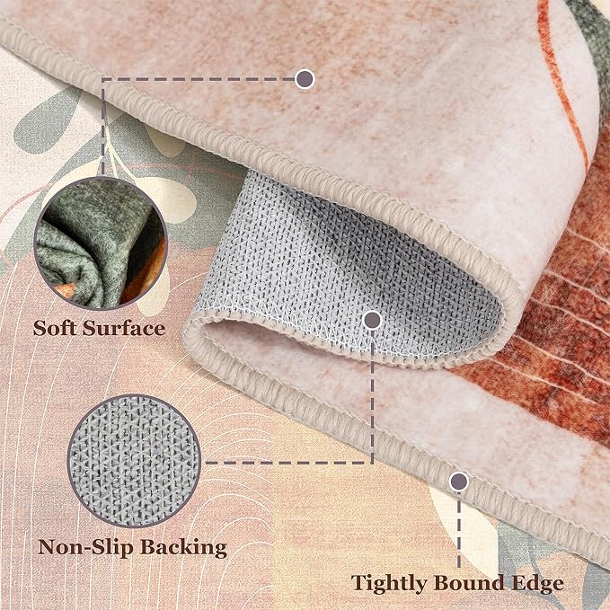 MUJOO Washable 2x6 Runner Rugs for Kitchen Hallway Bedside Bathroom Laundry Room Bedroom Floor,Boho Long Area Rug Non Slip Carpet Throw Rug Mid Century Modern Abstract Botanical Geometric Terracotta
