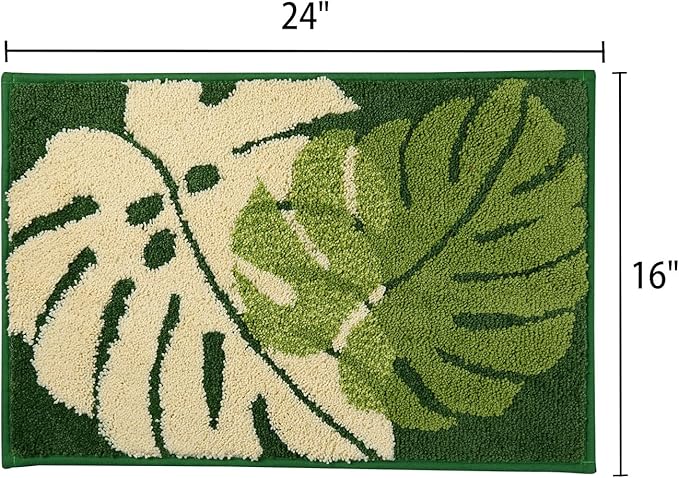 Hi Space Bathroom Rugs 24x16IN Blue Leaves Bath Mat for Bathroom Non Slip Machine Washable Soft Microfiber Absorbent Cute Bath Rug Plush for Tub Shower Sink Fluffy Home Decor Accessories