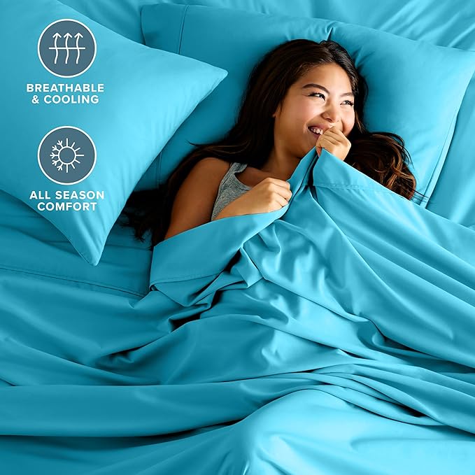 Bare Home Split King Sheet Set - 1800 Ultra-Soft Microfiber Bed Sheets - Double Brushed - Deep Pockets - Easy Fit - 5 Piece Set - Bedding Sheets & Pillowcases (Split King, Aqua)