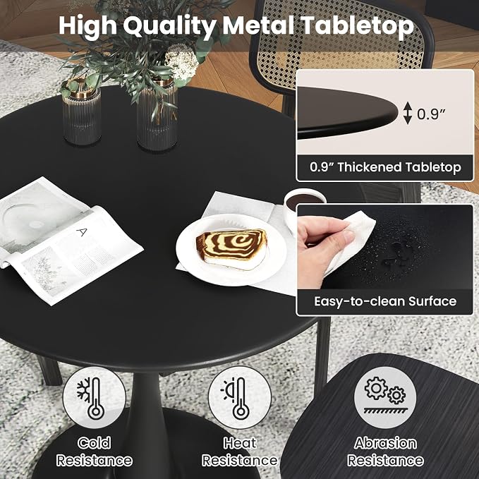 ERGOMASTER 5-Piece Round Dining Table Set for 4, Kitchen Table and Chairs, 32'' Tulip Table & Modern DSW Chair for Home, Small Spaces, Apartments, Black