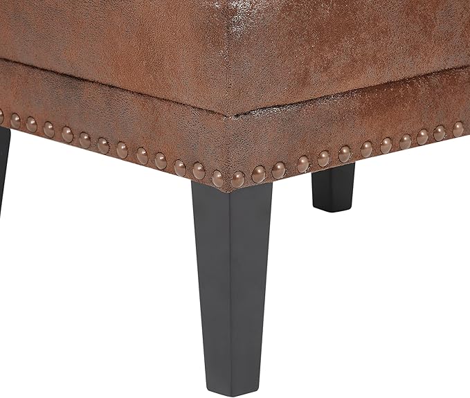 Mid-Century Modern Accent Chairs with Ottoman Footstool Set, Wingback Club Chair with Footrest Set, Nailhead Trim | Solid Wood | Vintage Distressed, Including Chair and Ottoman