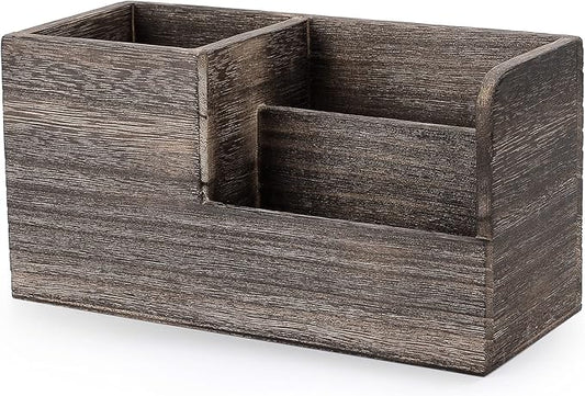 BTSKY Desk Pen Pencil Holder Retro Wood Multi-Function Desk Stationery Organizer Storage Box Pen/Pencil, Business Name Cards Remote Control Holder Office Home Accessories Organizer Vintage Brown
