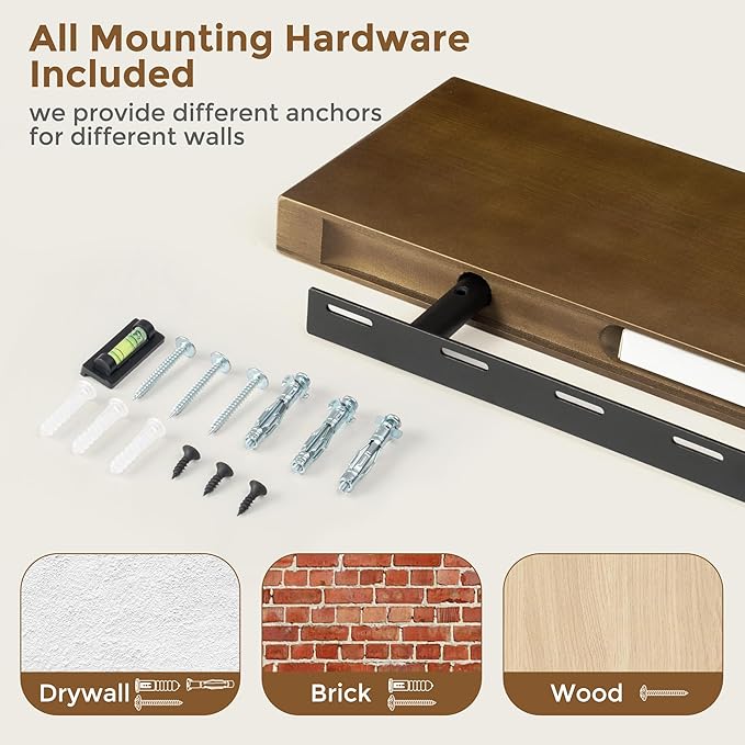 Marsmiles 48 Inch Wood Floating Shelves | Rustic Dark Wood Wall Shelves Set of 1 | 48" W x 7.7" D x 1.6" H Wooden Shelves for Bathroom Living Room Kitchen