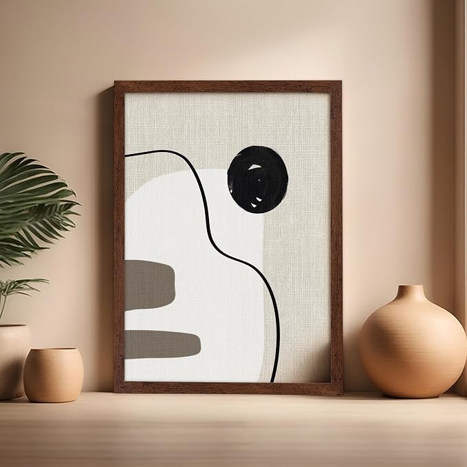 Poster Master Linen Shapes Poster – Lines on Linen Print – Chic Boho Art – Modern Abstract Artwork – Mid-Century Modern Piece – Great Bedroom or Living Room Decor – 16x20 Brown Framed