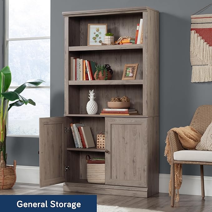 Sauder Miscellaneous Storage 5-Shelf/Book Shelf 2-Door Bookcase, Laurel Oak Finish