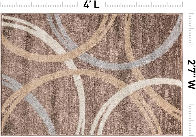 Rugshop Modern Wavy Circles Design Accent Rug, Fade-Resistant Carpet for Entryway, Bathroom, or Small Spaces, Brown, 2'7" x 4'