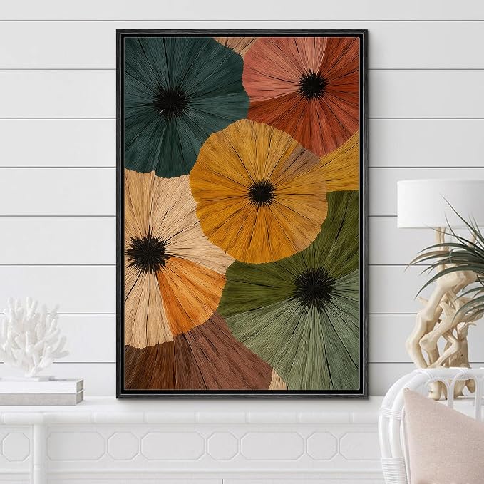 Woodrose Framed Canvas Print Wall Art Bold Floral Composition Earthy Tones Floral Illustrations Modern Art Minimalist 3D Colorful Ultra for Living Room, Bedroom, Office - 16"x24" BLACK