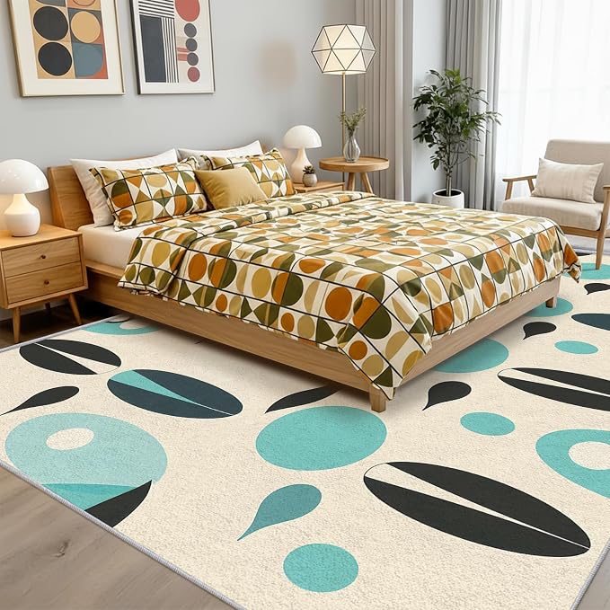 Mid Century Modern Rug 6x9 Geometric Retro Abstract Pattern Area Rugs for Living Room, Bedroom, Mid Century Modern Home Decor Accessories Indoor Carpet, Non Slip & Machine Washable, GD0710