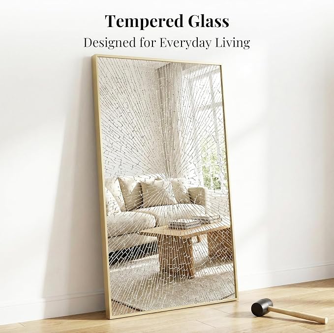 55"x30" Gold Landscape Bathroom Mirror for Double Vanity, Shatterproof Tempered Glass, Narrow Metal Frame, Ultra-Flush Wall-Mounted