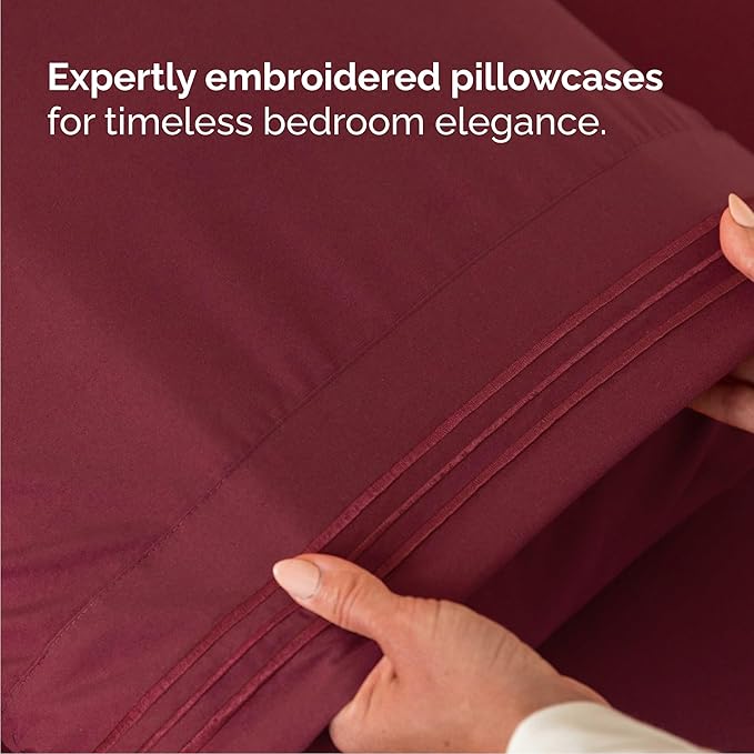 Queen Size 4 Piece Sheet Set - Comfy Breathable & Cooling Sheets - Hotel Luxury Bed Sheets for Women & Men - Deep Pockets, Easy-Fit, Extra Soft & Wrinkle Free Sheets - Burgundy Oeko-Tex Bed Sheet Set