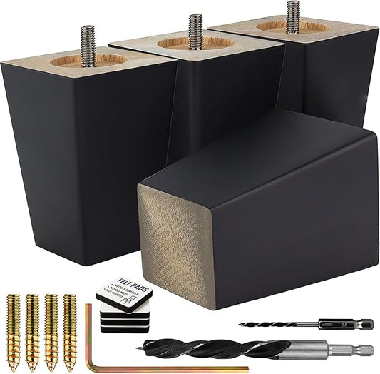 Airy Abode Premium Black Square Furniture Legs (Full Install Kit) - Pick Your Size and Color
