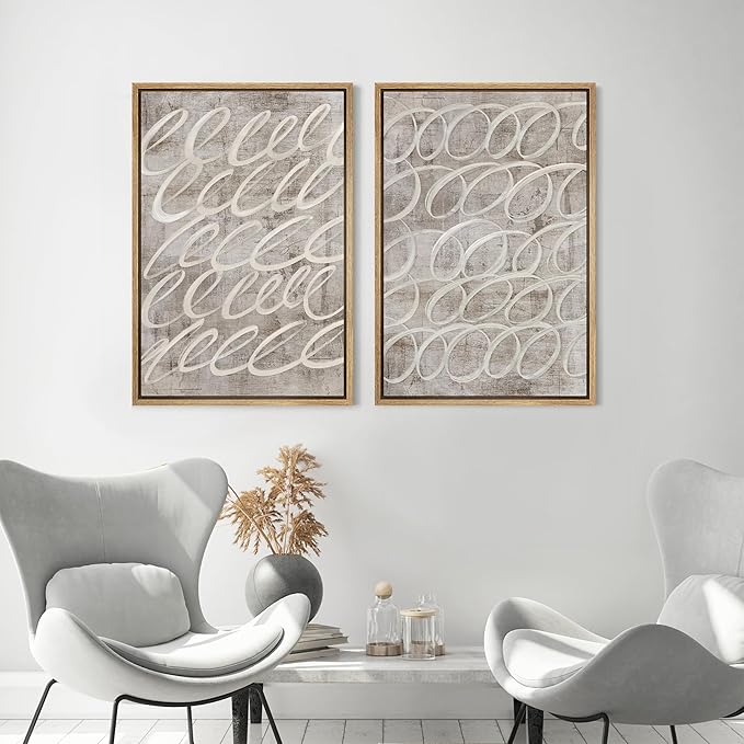 MUDECOR Framed Canvas Print Wall Art Vintage Mid-Century Swirl Abstract Shape Illustrations Modern Art Decorative Bohemian Colorful Chic for Living Room, Bedroom, Office - 24"x36"x2 Natural
