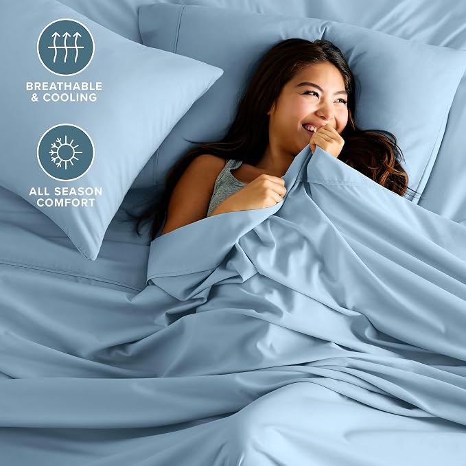 Bare Home Split King Sheet Set - 1800 Ultra-Soft Microfiber Bed Sheets - Double Brushed - Deep Pockets - Easy Fit - 5 Piece Set - Bedding Sheets & Pillowcases (Split King, Light Blue)