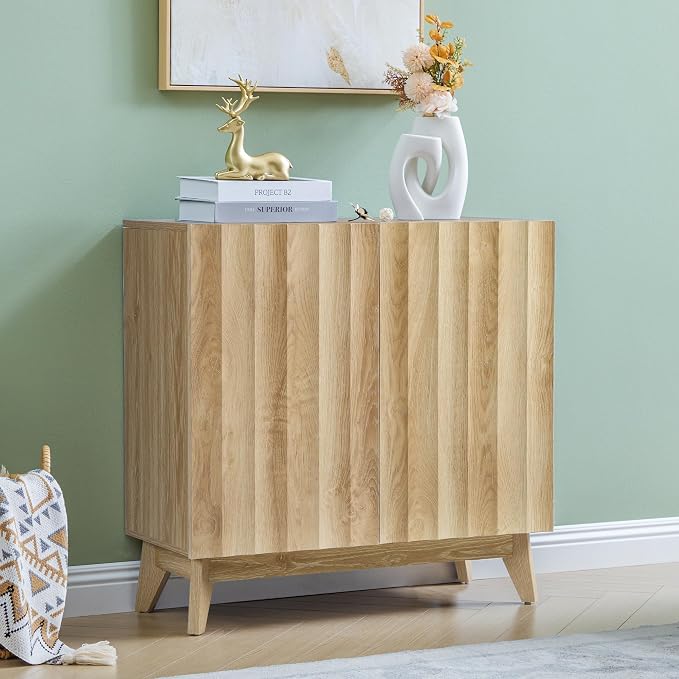 Bifins Sideboard Buffet Cabinet with Storage Set of 3, 92.1" Mid Century Modern Fluted Storage Cabinet with Doors & Adjustable Shelves for Living Room,Kitchen,Entryway (Natural 3pcs)