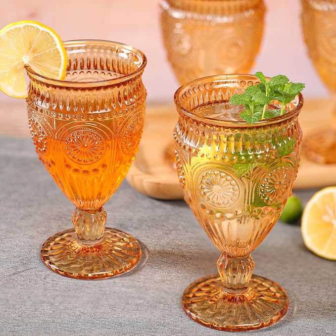 Darlion Wine Goblets, Goblet Glasses, Amber Goblets, Wine Glasses Set of 4, Amber Drinking Glasses for Party Home Wedding