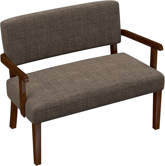Accent Chair 2 Seat, Upholstered Reading Leisure Chair, Bench with Solid Wood Frame for Dining, Reading,Waiting Rooms (Brown)