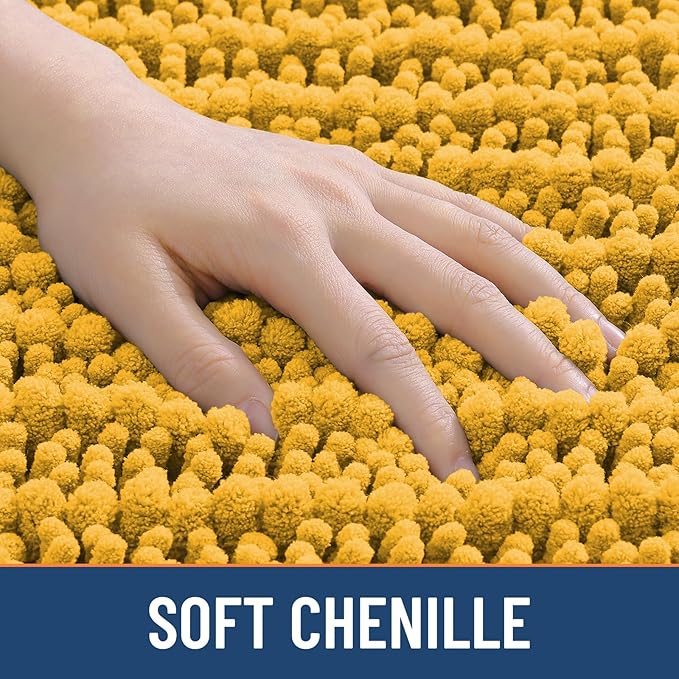 Smiry Bathroom Rugs Mat 24x16, Extra Soft Absorbent Chenille Bath Rugs, Non Slip Rubber Backing Machine Washable Quick Dry Bath Mats for Bathroom Floor, Tub, Shower, Home Accessories, Golden Yellow