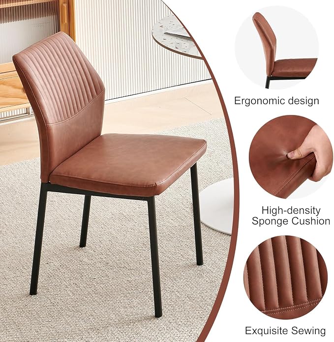 3-Piece Dining Table Set, Round Breakfast Dinner Table with Solid Wood Veneer Tabletop, Compact Table & Chairs, Brown