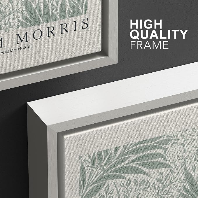 wall26 Framed Canvas Print Wall Art Set William Morris Flower Market Exhibition Poster Nature Wilderness Illustrations Modern Art Decorative Floral Botanical Minimal for Bedroom - 24"x36"x3 White