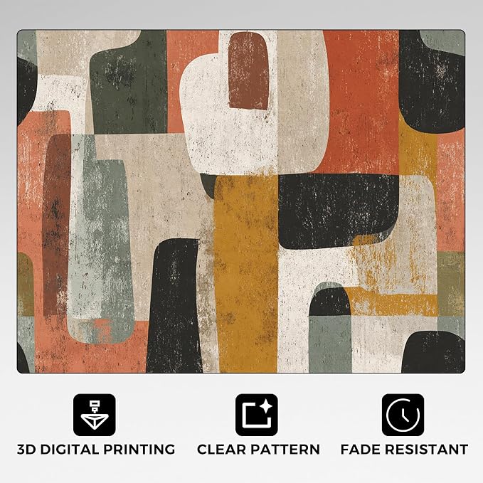 Mid Century Modern Rugs for Bedroom Decor, 3x4 ft, Abstract Geometric Area Rugs for Living Room, Soft Non Slip Washable Geo MCM Carpet Home Decorations Dt-Ghf-28
