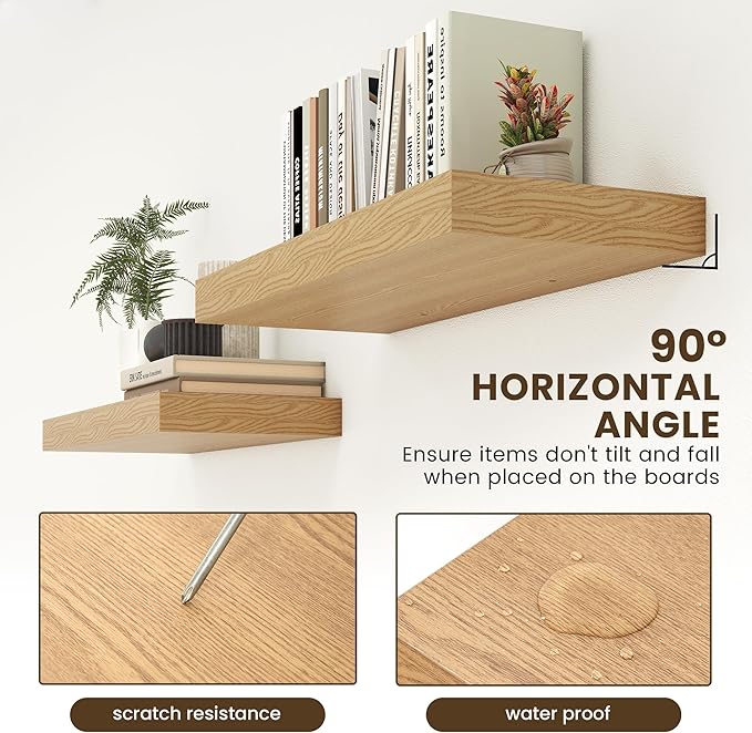 30 Inch Floating Shelves | 12 Inch Deep Oak Floating Shelves Set of 2 | 30" W x 12" D Rustic Wood Shelves for Wall | Deep Oak Shelves for Living Room Bathroom Laundry Room Kitchen