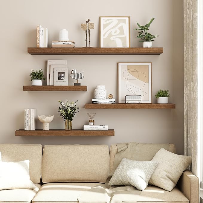 Dreamland 36 Inch Floating Shelves for Wall,8 Inch Deep Floating Shelves,36" W x 8" D Wall Shelves for Bedroom,Living Room,Kitchen,Bathroom,Walnut,Set of 2