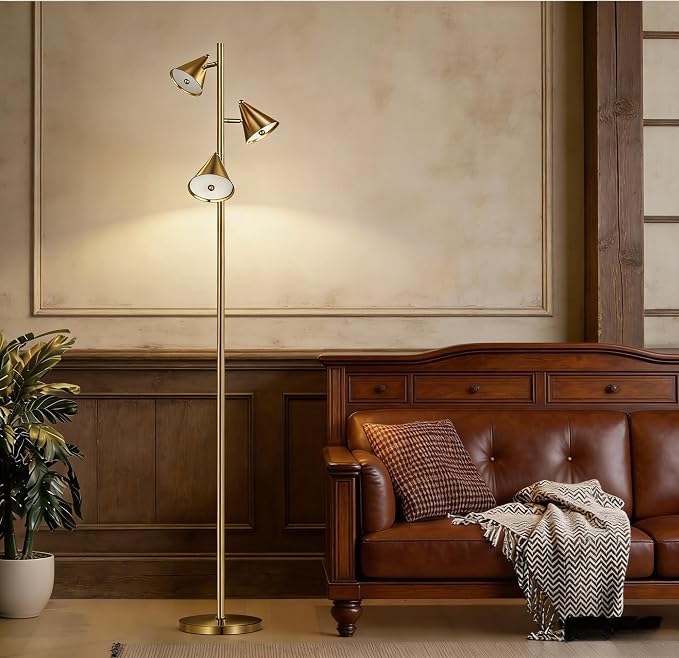 Floor Lamp with 3 Rotatable LED Lights，Magnetic Remote，and 5 Color Temperatures