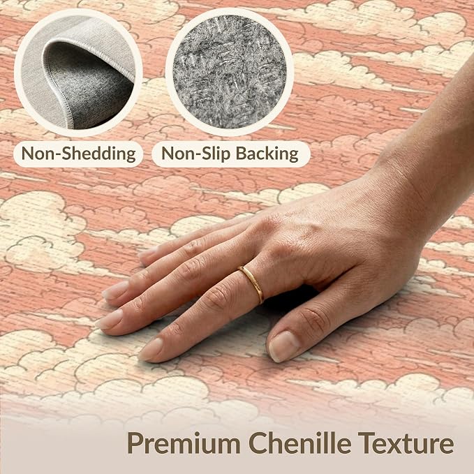9'x12' Washable Flatwoven Rug, Peach Aesthetic Graphic Stain Resistant Massive Carpet for Dining Room, Basement, Large Office, Non-Slip Chair-Friendly Mat | Ref:2208262