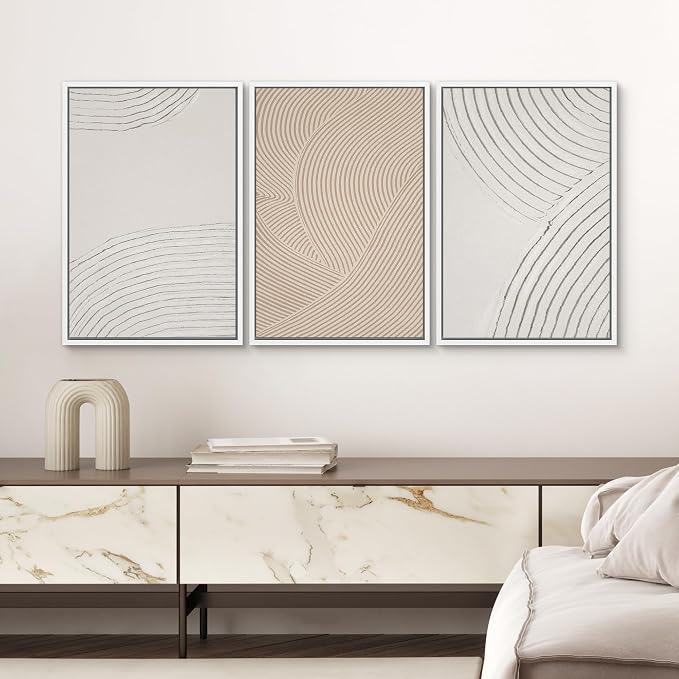 SIGNWIN Framed Canvas Print Wall Art Set Geometric Pastel Spiral Circles Shapes Abstract Illustrations Modern Art Decorative Nordic Chic Calm/Zen for Living Room, Bedroom, Office - 24"x36"x3 White