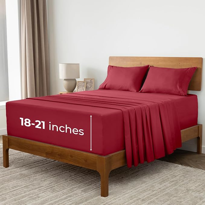 Mellanni Extra Deep Full Sheets - 4 PC Iconic Collection Bedding - Hotel Luxury, Ultra Soft, Cooling Bed Sheets - Wrinkle, Fade, Stain Resistant (Full, Brick Red)
