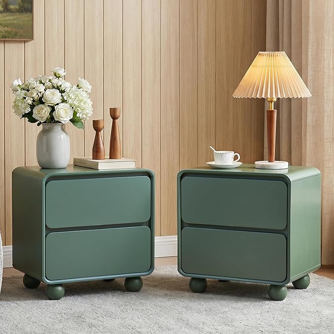 AVZEAR Modern 2 Drawer Dresser, 2 Drawer Nightstand Small Wooden Dresser Chest of Drawers, Handle Free & Curved Profile Design Sofa End Table for Living Room, Nursery, Green